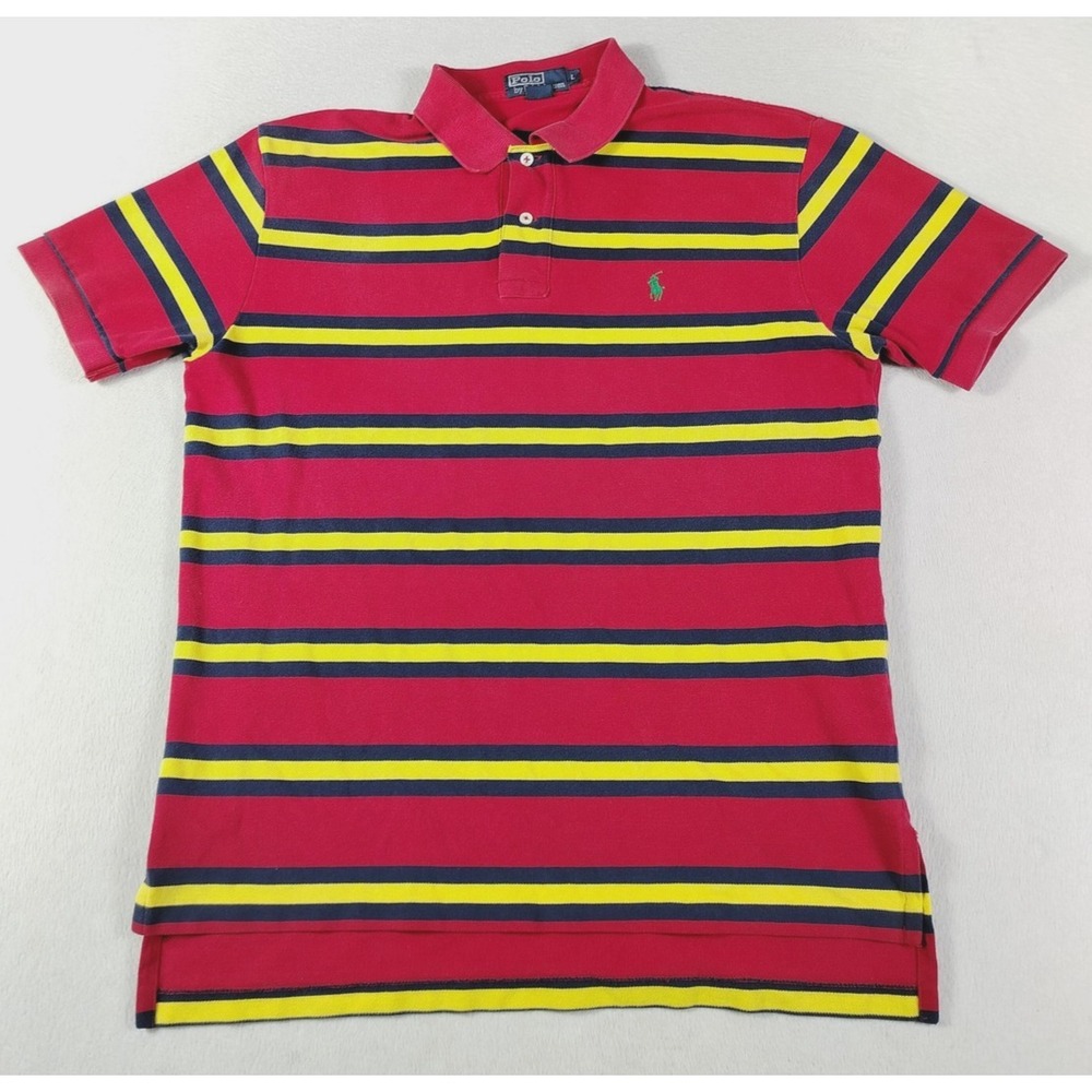 Vintage Polo By Ralph Lauren Polo Shirt Mens Large‎ Red Stripe Pony Knit Preppy